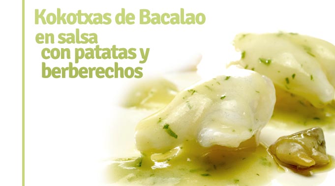 Cod kokotxas in sauce with potatoes and cockle